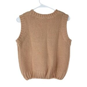 Leia & Co Pink Tan Knit Sweater Vest S Pullover Crew Neck Sleeveless Chunky NWT
